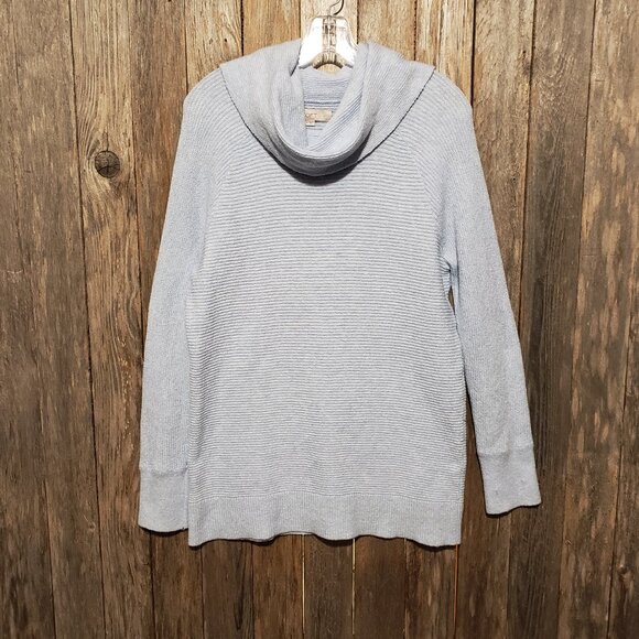Loft M Tunic Sweater Light Blue Wool Blend Cowl Neck Long Sleeve Ribbed Medium - Picture 1 of 7